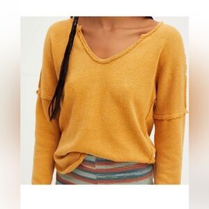 We The Free Come and Get It Cotton Blend Top Waffle Like Sz S Oversized Gold